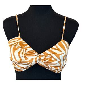 NEW LUSH NORDSTROM Brown Cream Geometric Front Twist Bralette Bra Size Small